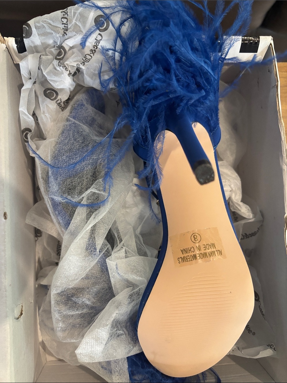 Chase + Chloe Royal Blue Feather Strap Stilettos - Picture 3 of 3